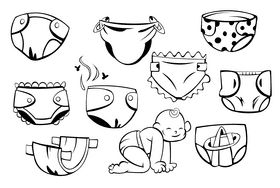 Diaper black and white vector