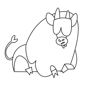 Cartoon bison liying free black and white clipart