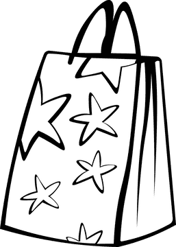 Shopping Bag Stars black and white clipart