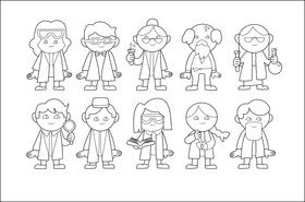 Scientist Chemist, Chemistry black and white vector