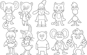 Cartoon Characters Disney Animals black and white vector