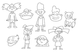 Cartoon Characters Hey Arnold black and white vector