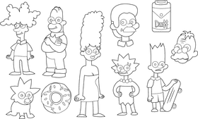 Cartoon Characters Simpsons black and white vector