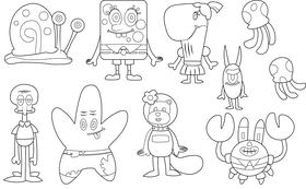 Cartoon Characters Spongebob black and white vector