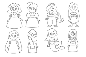 Cartoon Characters Disney Princess black and white vector