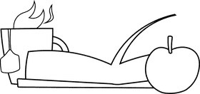Book, Apple, Tea black and white clipart