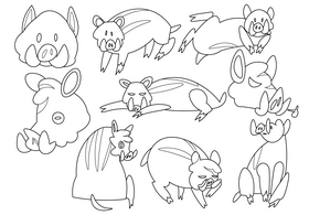 Boar cartoon set black and white vector