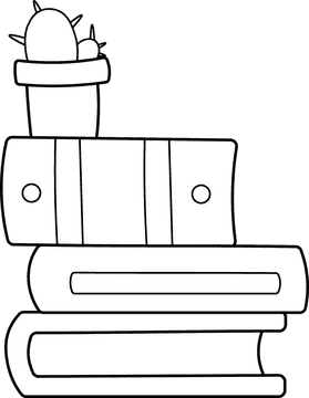 Books and Cactus black and white clipart