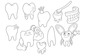 Teeth set black and white vector