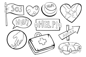 Help, sos, emergency black and white vector