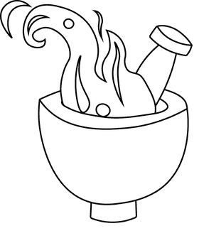 Mortar And Pestle Fire black and white clipart