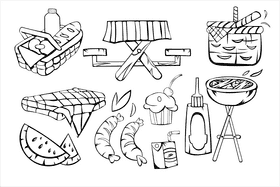 Picnic black and white vector
