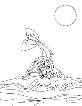 Cute mermaid drawing black and white vector