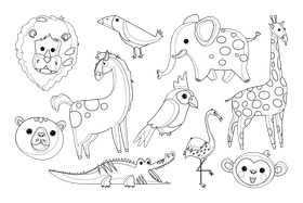 Africa animals cartoon style black and white vector