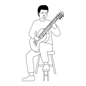 Classical guitar player drawing black and white clipart