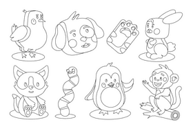 Cute animals black and white vector