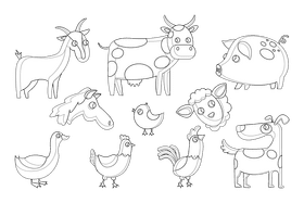 Cute farm animals black and white vector