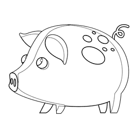 Cute farm pig black and white clipart