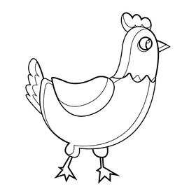 Cute farm chicken black and white clipart