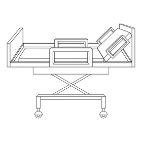 Hospital bed medical bed on wheels on the side black and white clipart