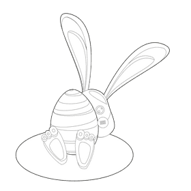 Easter bunny behind the egg black and white clipart
