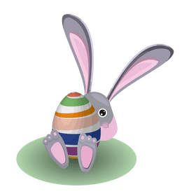 Easter bunny behind the egg clipart