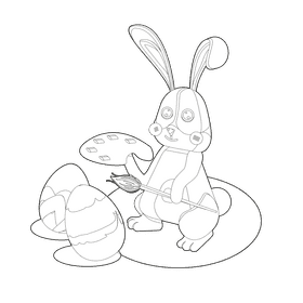 Easter bunny with brush black and white clipart