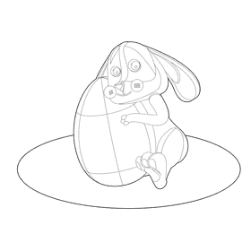 Easter bunny hugs an egg black and white clipart