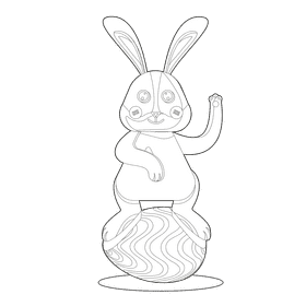 Easter bunny standing on egg black and white clipart