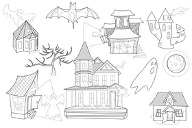Haunted house black and white vector