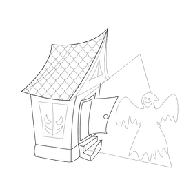 Little haunted house black and white clipart