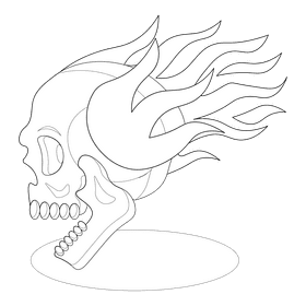 Skull fire black and white clipart