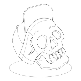 Skull in cap black and white clipart
