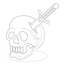 Skull with sword black and white clipart