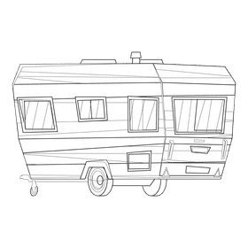 Caravan trailer black and white clipart