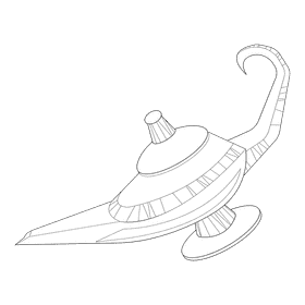 Aladdin genie lamp black and white clipart