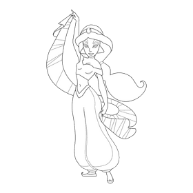 Disney cartoon character Jasmine black and white clipart