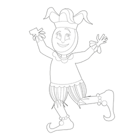 Jester in a blue sweater black and white clipart