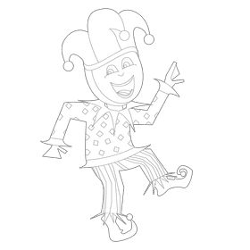 Jester in a yellow jacket black and white clipart