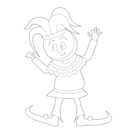Jester in blue pants black and white clipart