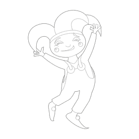 Jester in orange pants black and white clipart