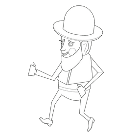 Leprechaun running black and white clipart