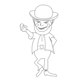 Leprechaun with a coin black and white clipart