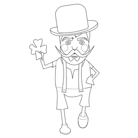 Leprechaun with clover black and white clipart