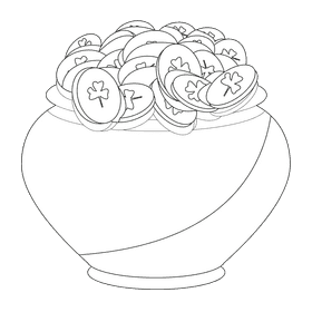 Pot of coins black and white clipart