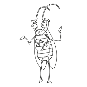 Cockroach smiling black and white clipart