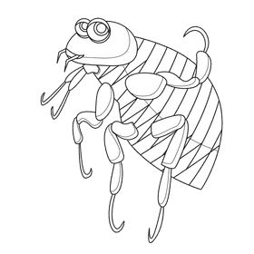 Flea waving paw black and white clipart