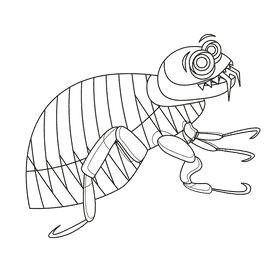 Flea with fangs black and white clipart