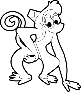 Aladdin cartoon character Abu black and white clipart