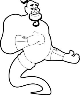 Aladdin cartoon character genie black and white clipart